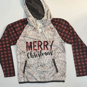 Women's Merry Christmas Long Sleeve Pullover Buffalo Checkered - NWT